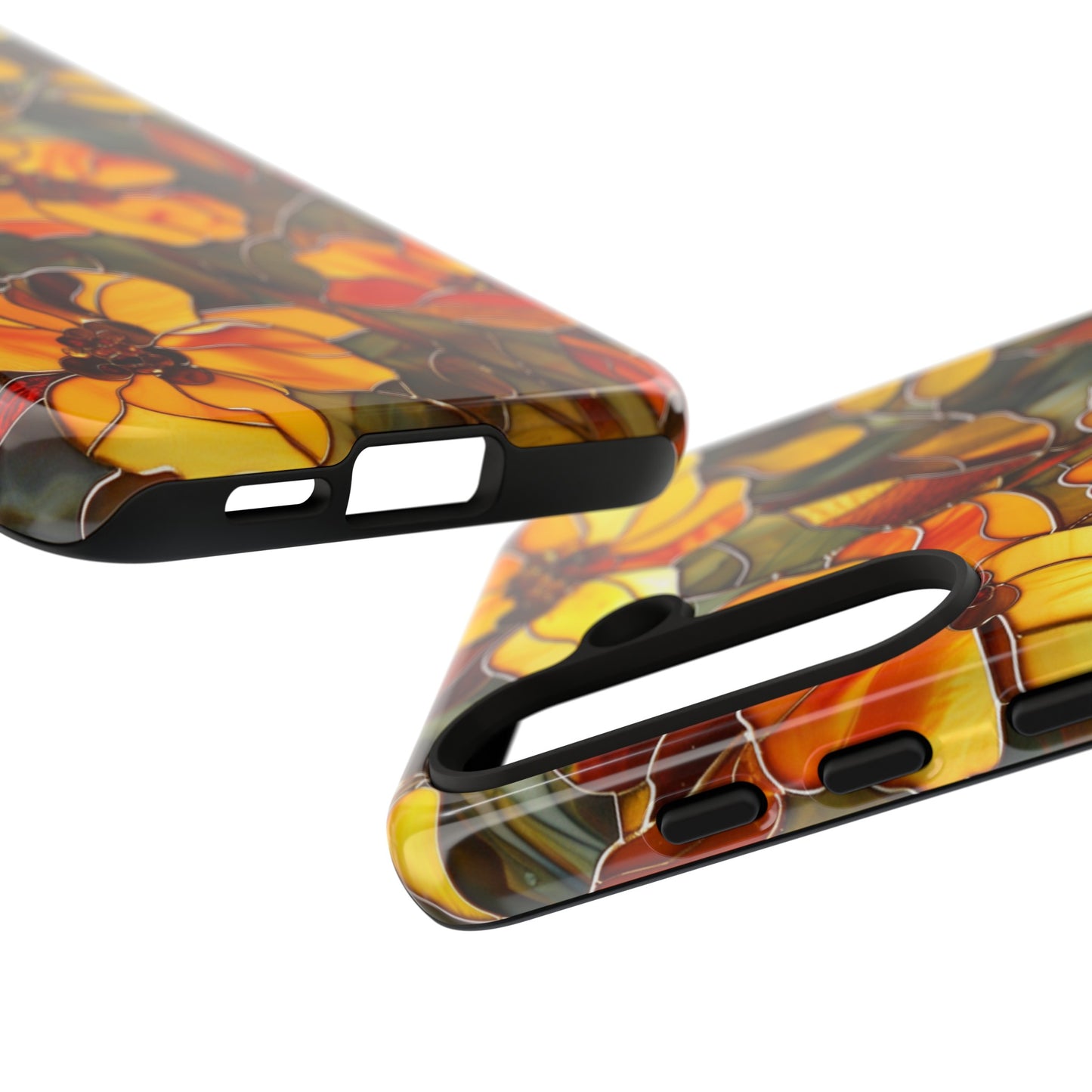 Orange Floral Phone Case Stained Glass Style