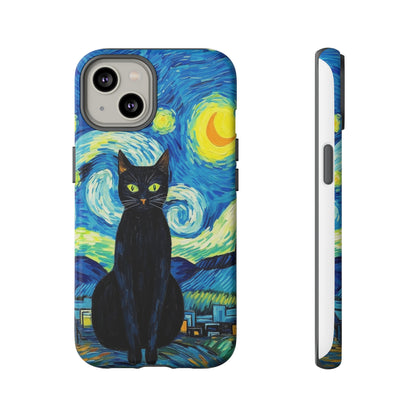 Starry Night Van Gogh Black Cat iPhone, Samsung Galaxy, Google Pixel  Case | Embrace Artistic Whimsy and Feline Charm