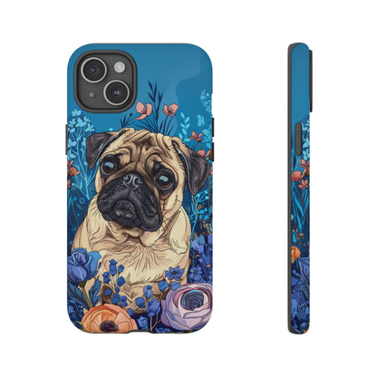 Cute Pug Dog Blue Floral Design Phone Case