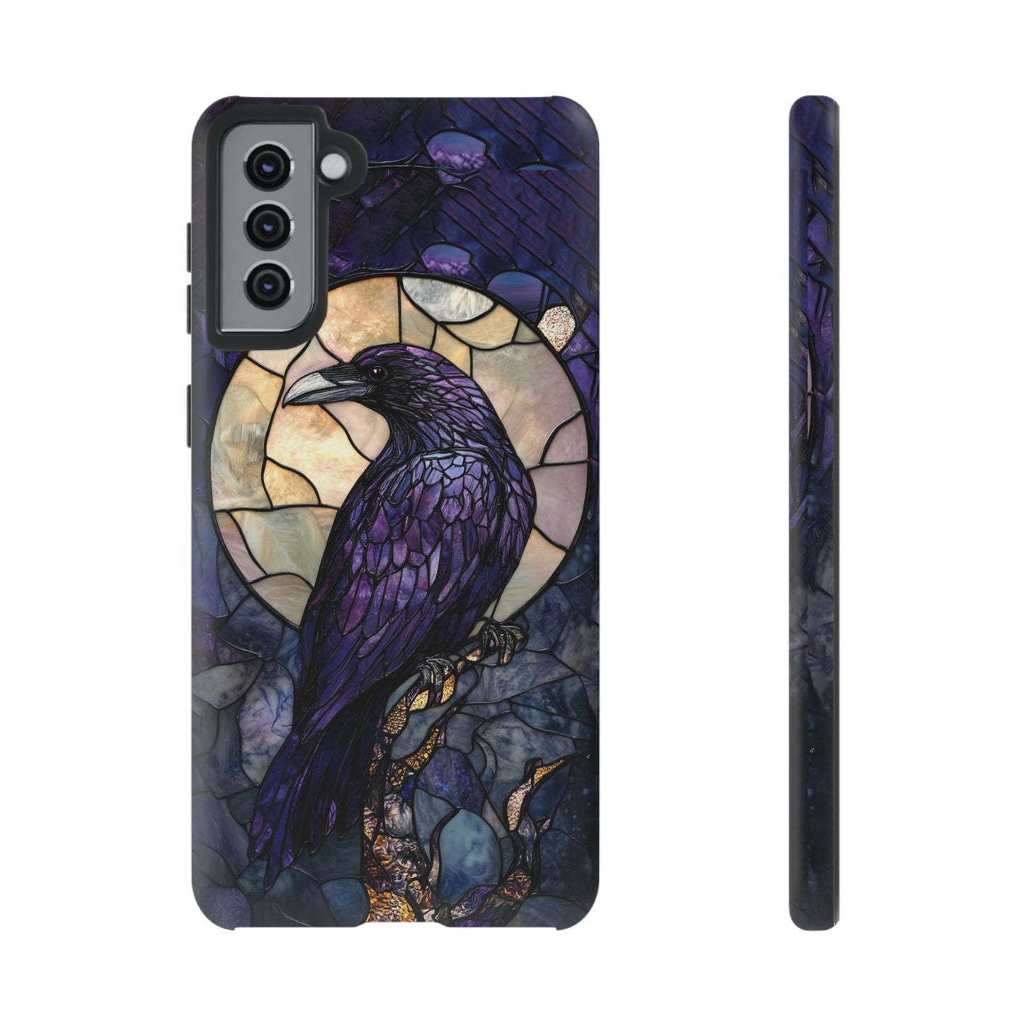 Halloween Phone Case Purple Raven Stained Glass Style Spooky Moon Phone Cover