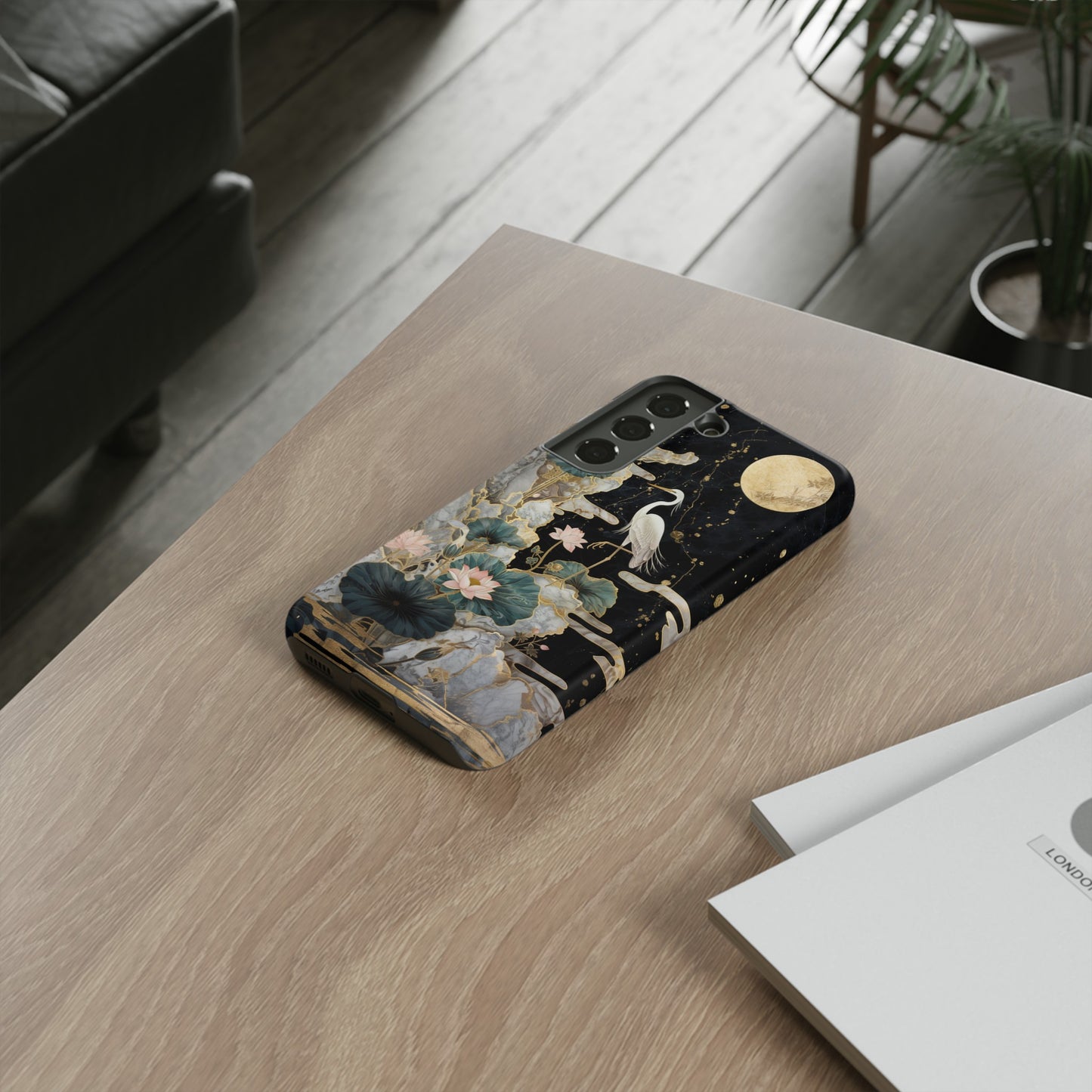 Heron and Moon Floral Zen Art Phone Case