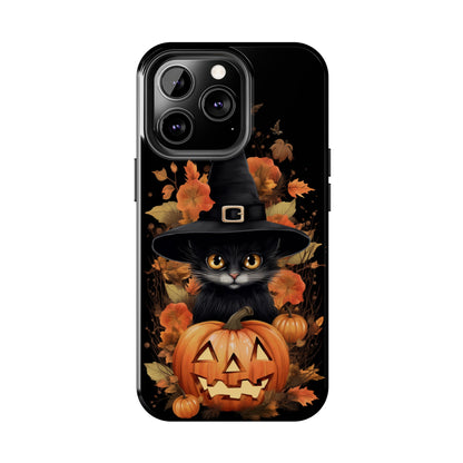 Trick or Treat Delight: Adorable Witch Cat Halloween Celebration | Whimsical iPhone Case