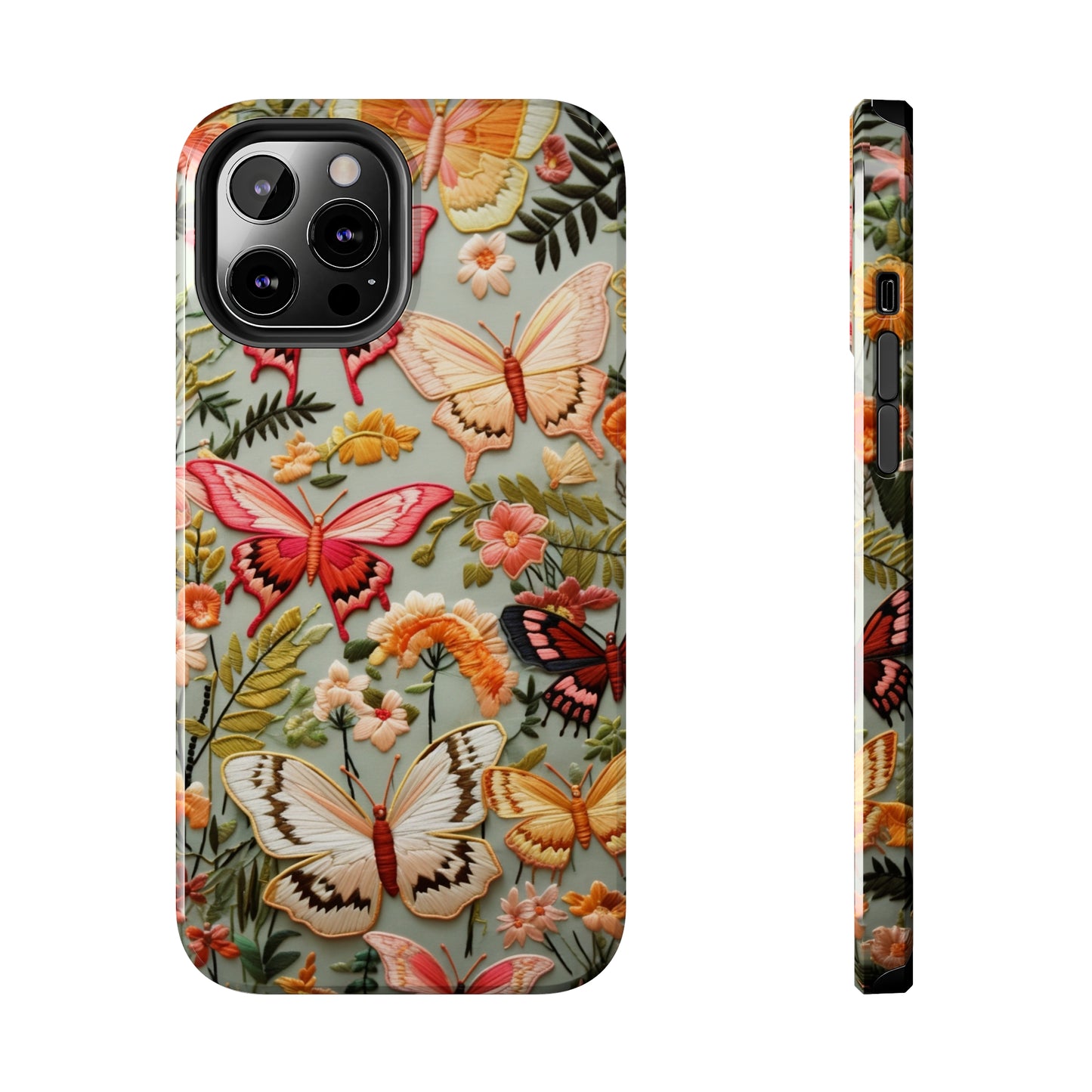 Embroidery Butterflies iPhone Case | Whimsical Elegance and Nature's Beauty in Handcrafted Detail