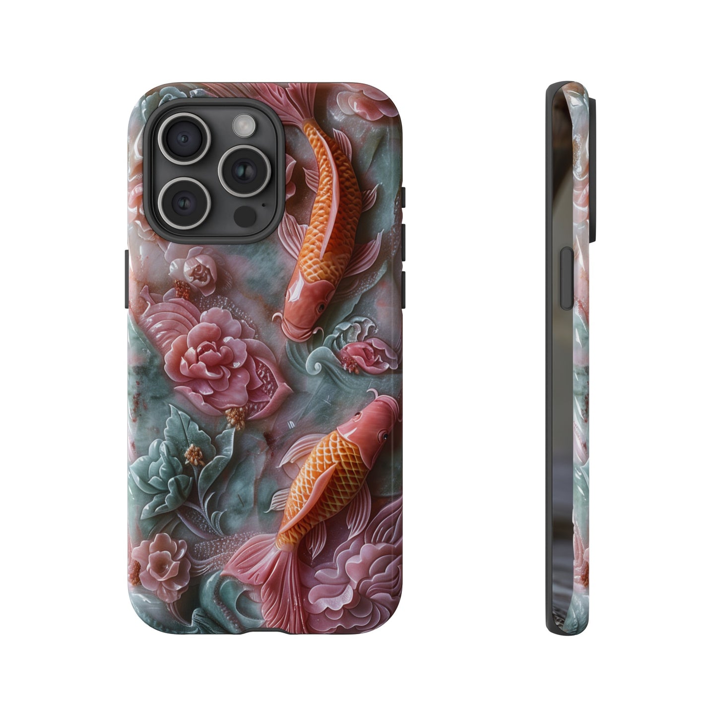 Pink Marble Fish Asian Jade Carving Koi Art Phone Case