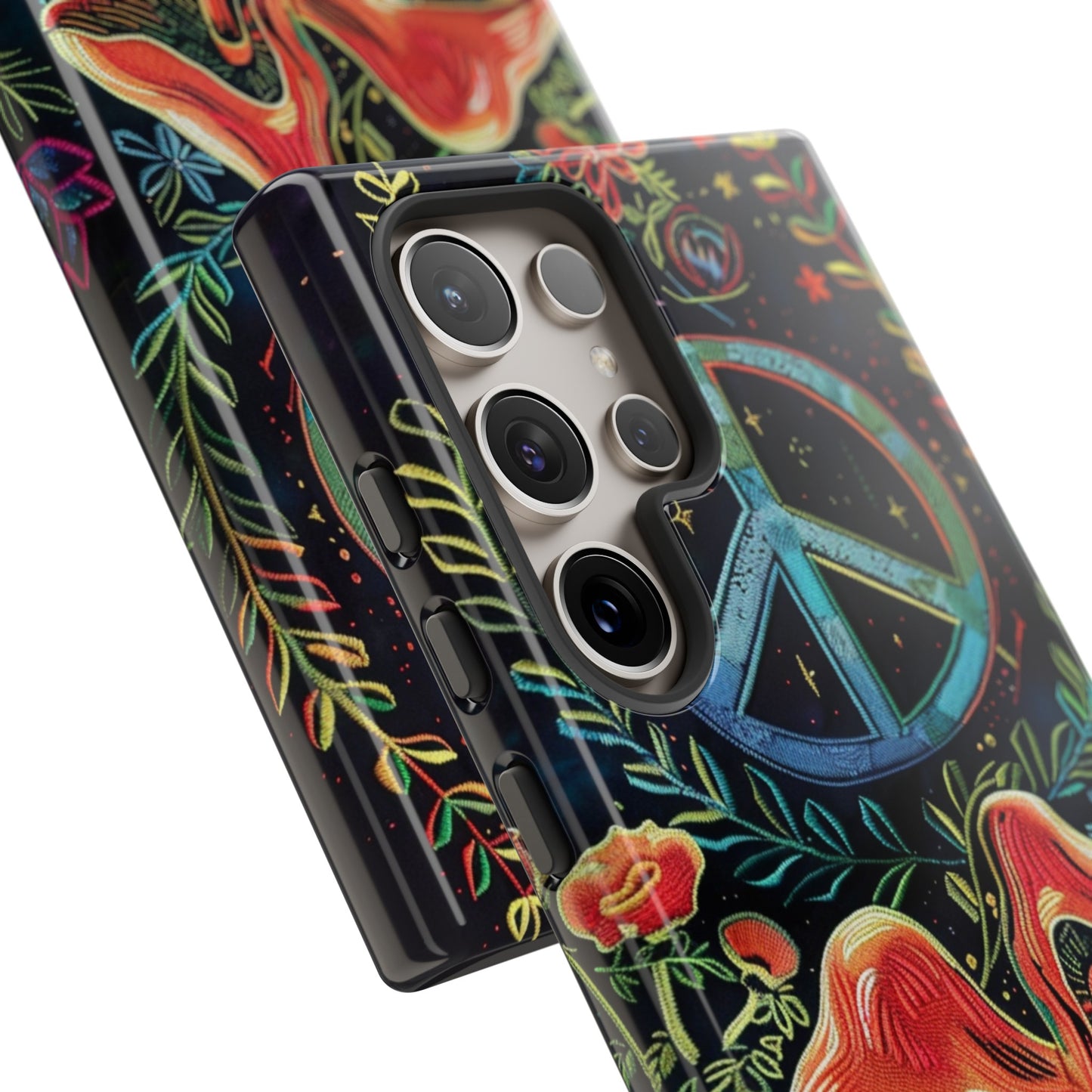 Embroidery Style Magic Mushrooms and Peace Sign Phone Case