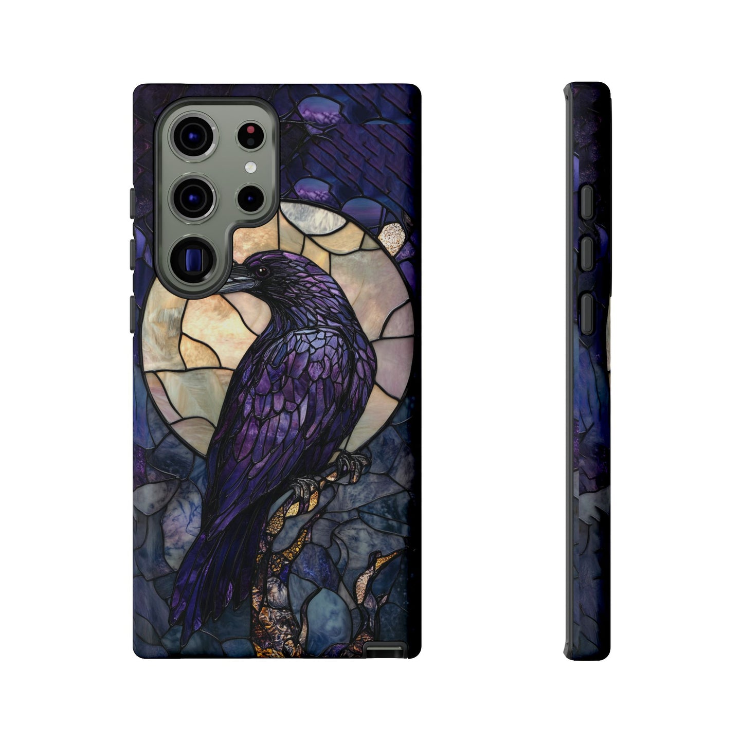 Halloween Phone Case Purple Raven Stained Glass Style Spooky Moon Phone Cover