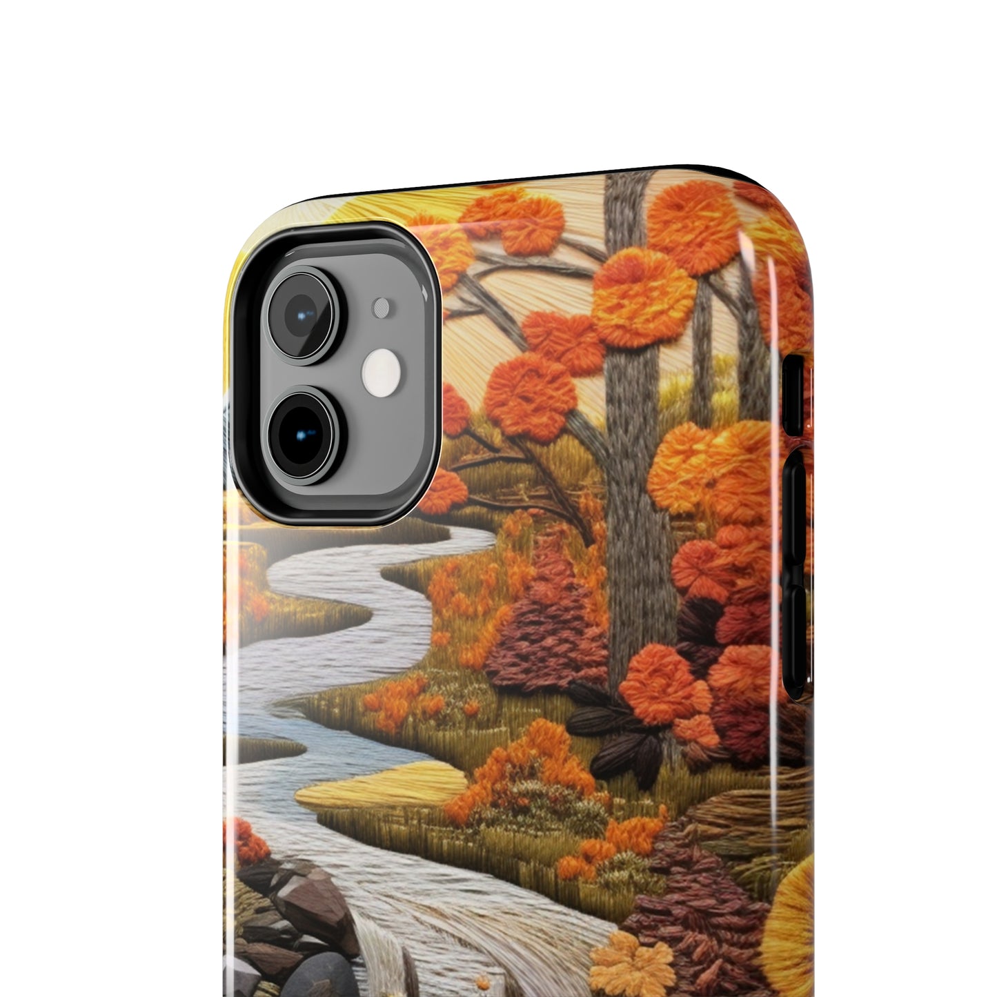 Enchanting Fall Landscape Phone Case | Vintage Boho Embroidery Style