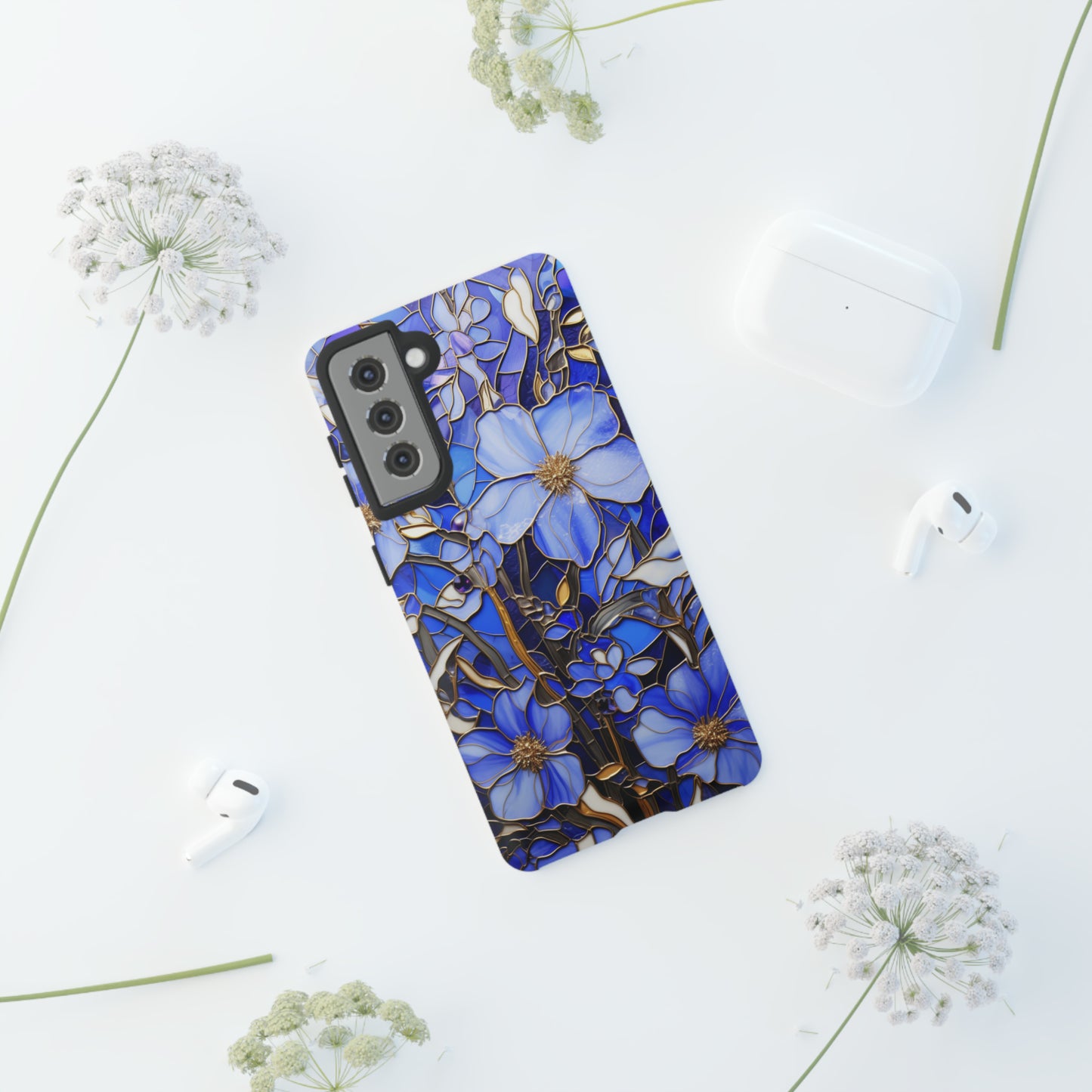 Periwinkle Stained Glass with Gold Inlay Phone Case for iPhone 15, 14, Pro Max, 13, 12 & Samsung Galaxy S23, S22, S21, Google Pixel