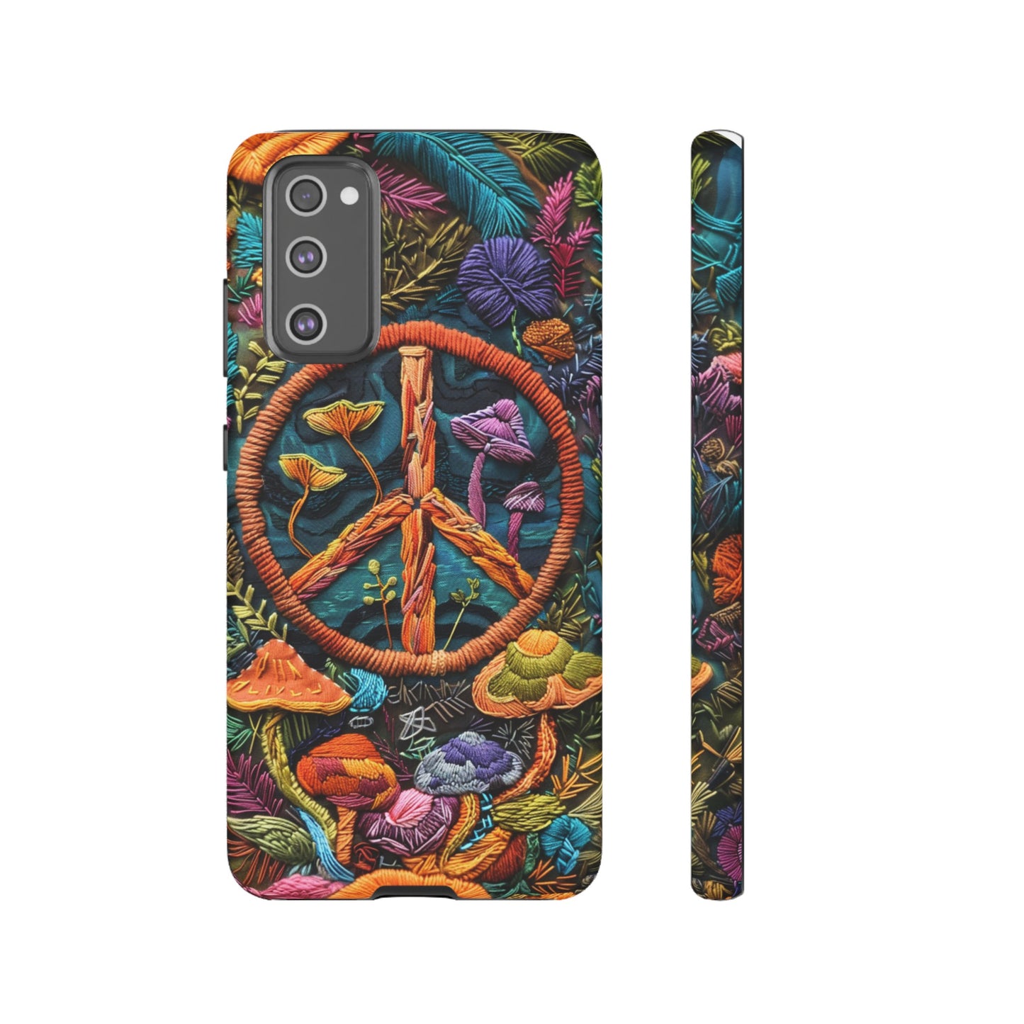 Embroidery Style Magic Mushrooms and Peace Sign Phone Case