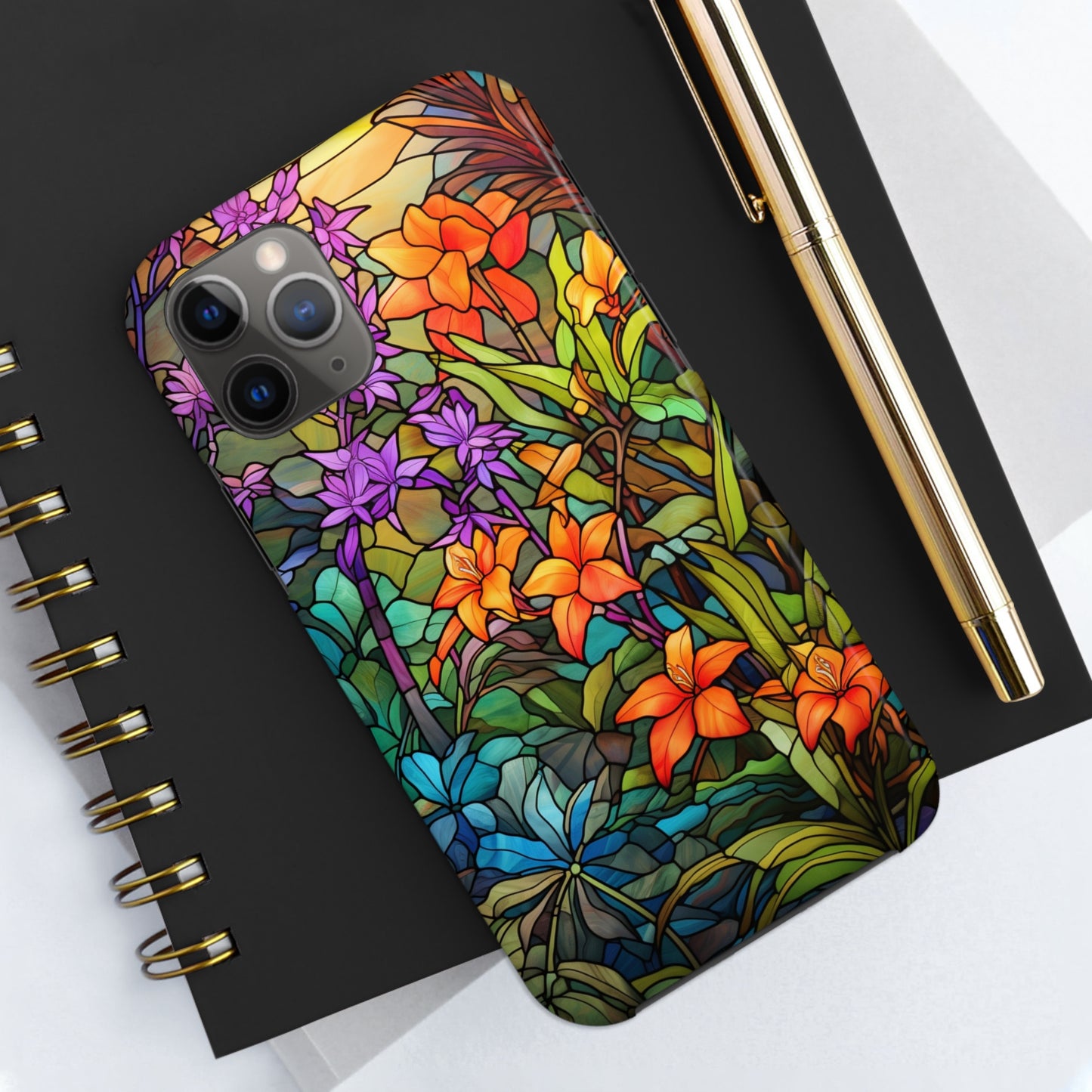 Stained Glass Phone Case Floral Aesthetic Art Nouveau Retro Samsung Galaxy Phone Tough Case iPhone 14 Plus 13 12 7 8 Se Hippie Boho