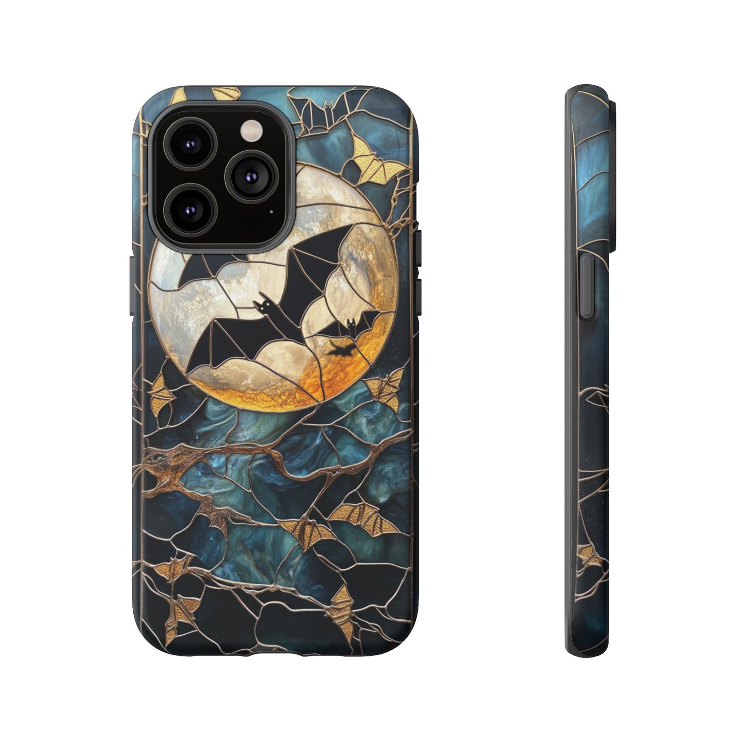 Halloween Phone Case Bats Stained Glass Style Spooky Moon Phone Cover