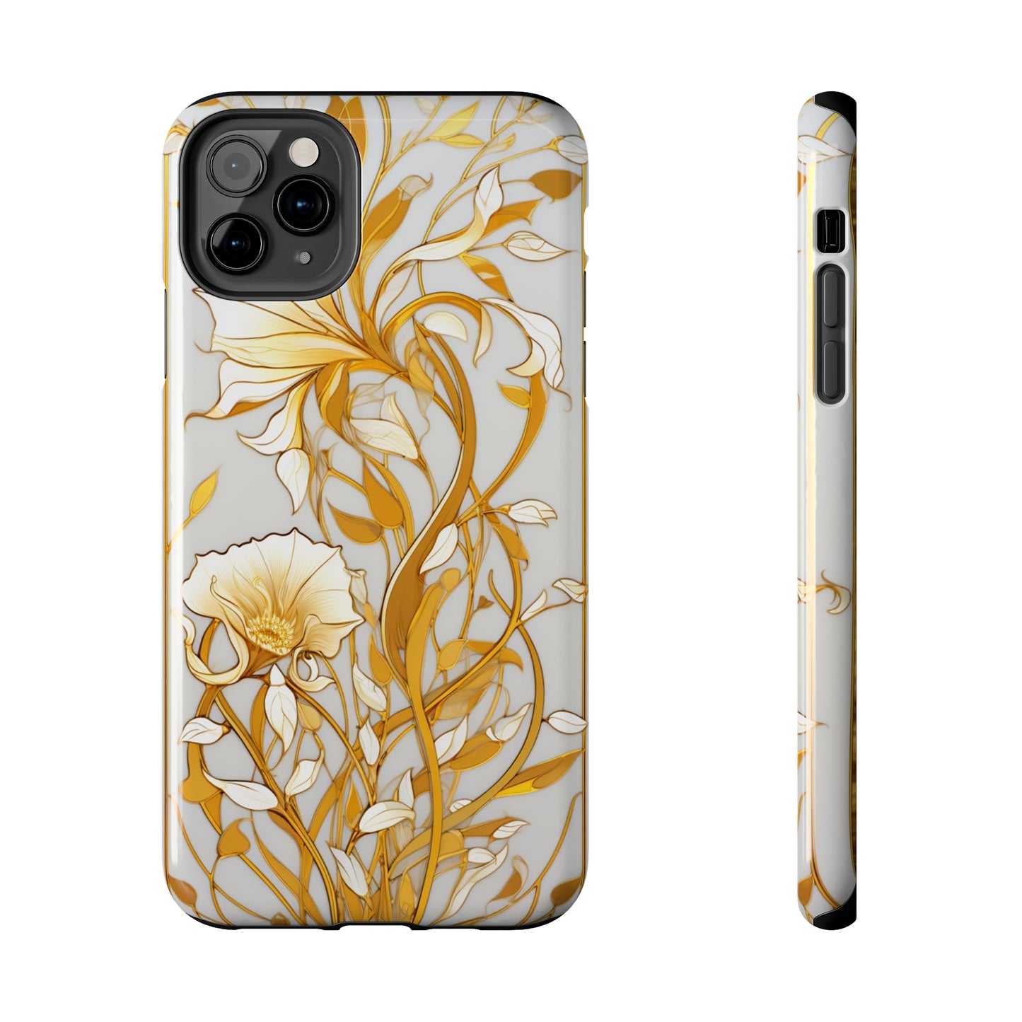 Gold floral Elegance: Art Deco Stained Glass iPhone Case | Vintage Glamour & Modern Protection for iPhone Models 11 through 14 Pro Max