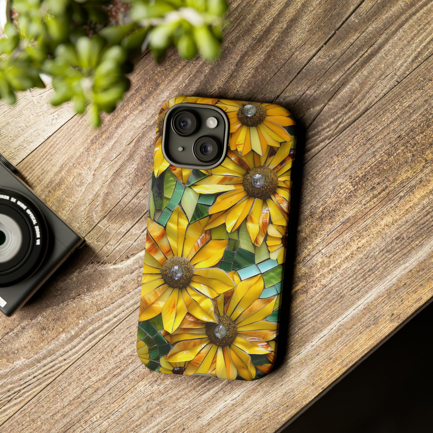 Yellow and Gold Daisy Mosaic Stained Glass Phone Case for iPhone 15, 14, Pro Max, 13, 12 & Samsung Galaxy S23, S22, S21, Google Pixel