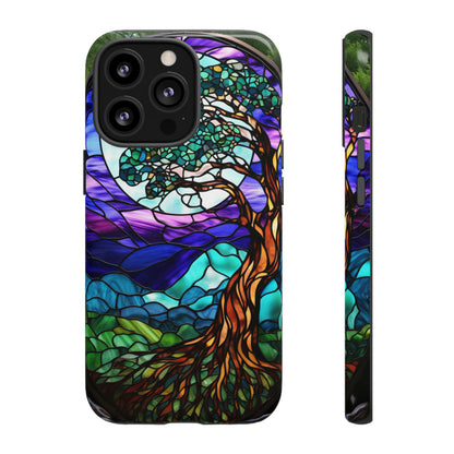 Stained Glass Mosaic Tile Tree in Moonlight