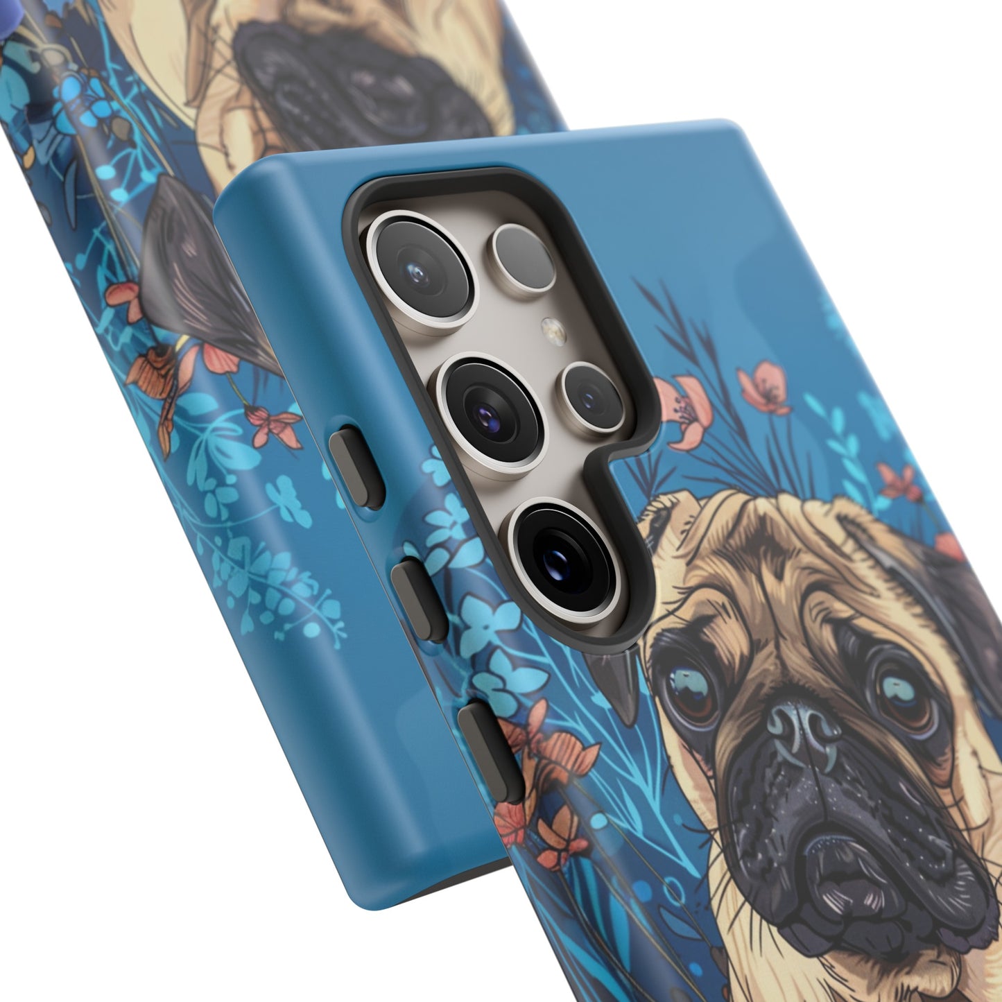 Cute Pug Dog Blue Floral Design Phone Case