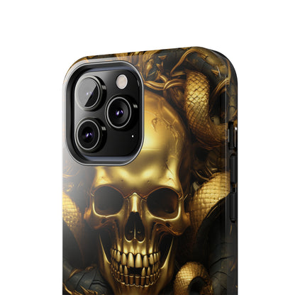 iPhone 14 Case Dark Elegance: Gold Skulls and Snakes Tough iPhone Case | An Edgy Goth Delight