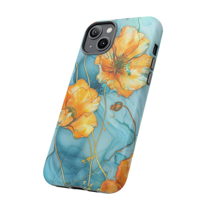 Gold Poppies Color Splash Floral Design Phone Case