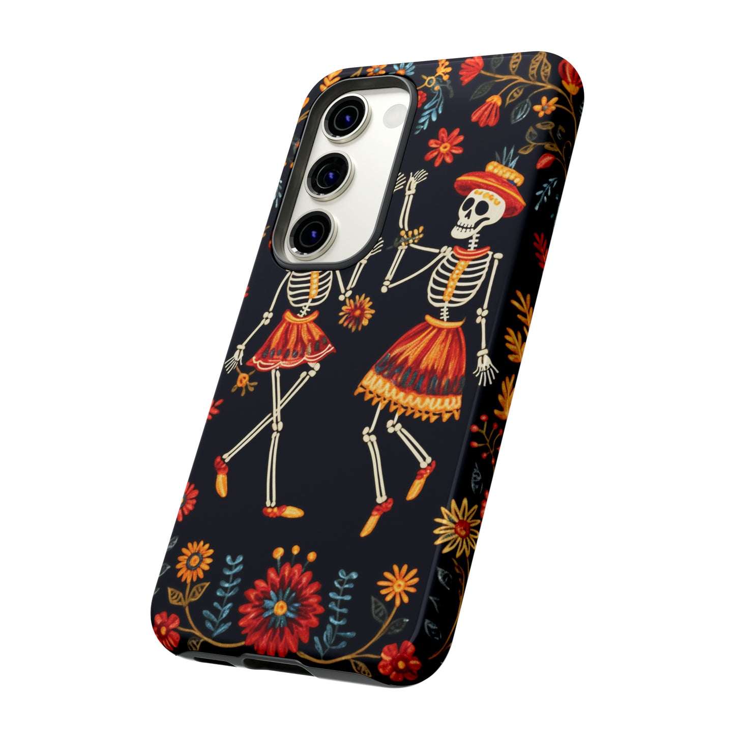 Dead Can Dance, iPhone 15 case, Floral Embroidery Skeletons | Whimsical Dance of the Departed for Google Pixel, iPhone & Samsung Galaxy