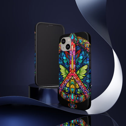 Peace Stained Glass Tough iPhone Case | Trippy Psychedelic Art Flowers Floral Aesthetic Retro iPhone 14 Plus 13 12 7 8 Se Trendy Hippie Boho