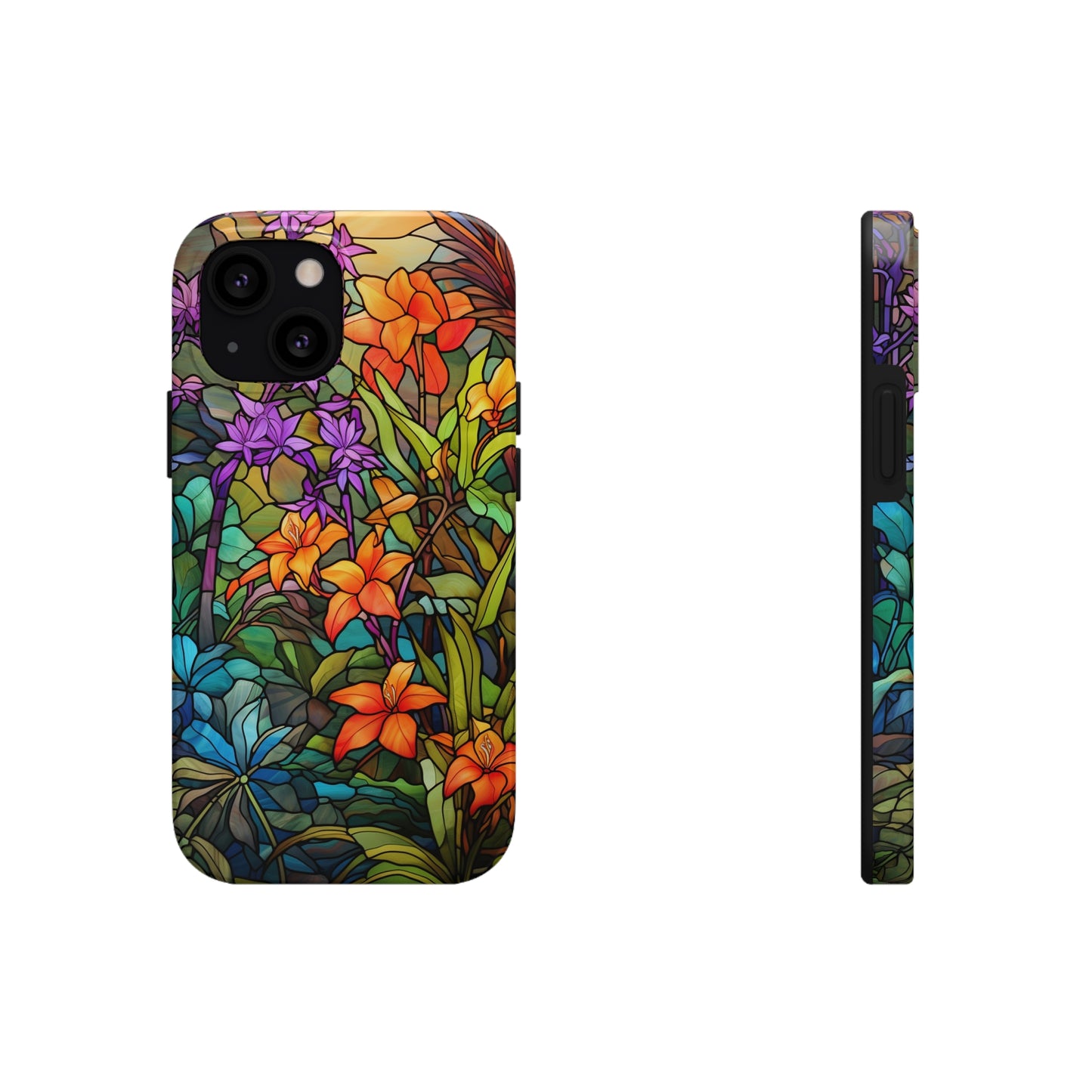 Stained Glass Phone Case Floral Aesthetic Art Nouveau Retro Samsung Galaxy Phone Tough Case iPhone 14 Plus 13 12 7 8 Se Hippie Boho