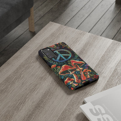 Embroidery Style Magic Mushrooms and Peace Sign Phone Case