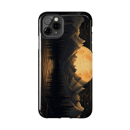 Abstract Landscape Black and Gold Mountains iPhone Case | Embrace the Mystical Full Moon