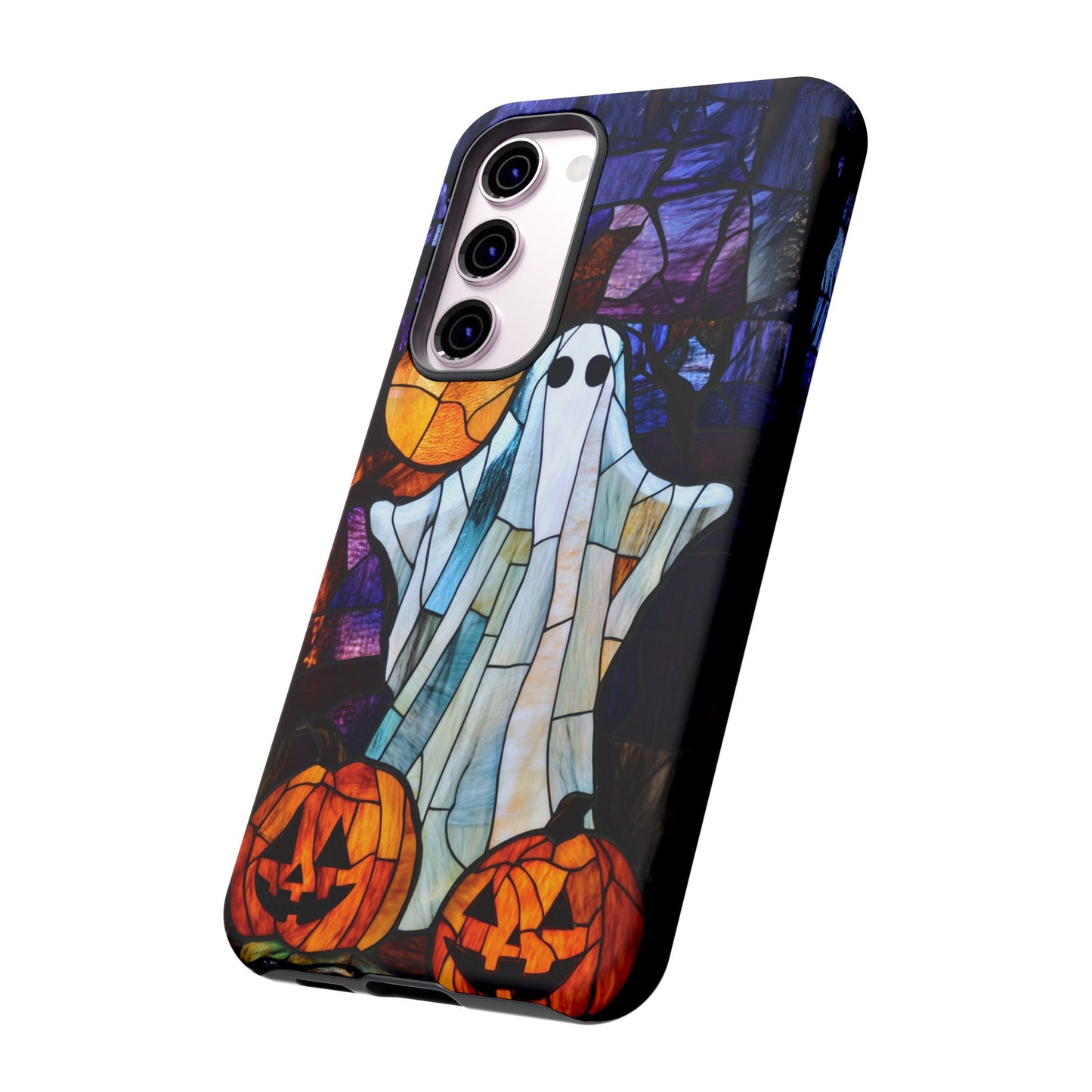 Stained Glass Halloween Ghost and Jack-o'-Lanterns Phone Cover