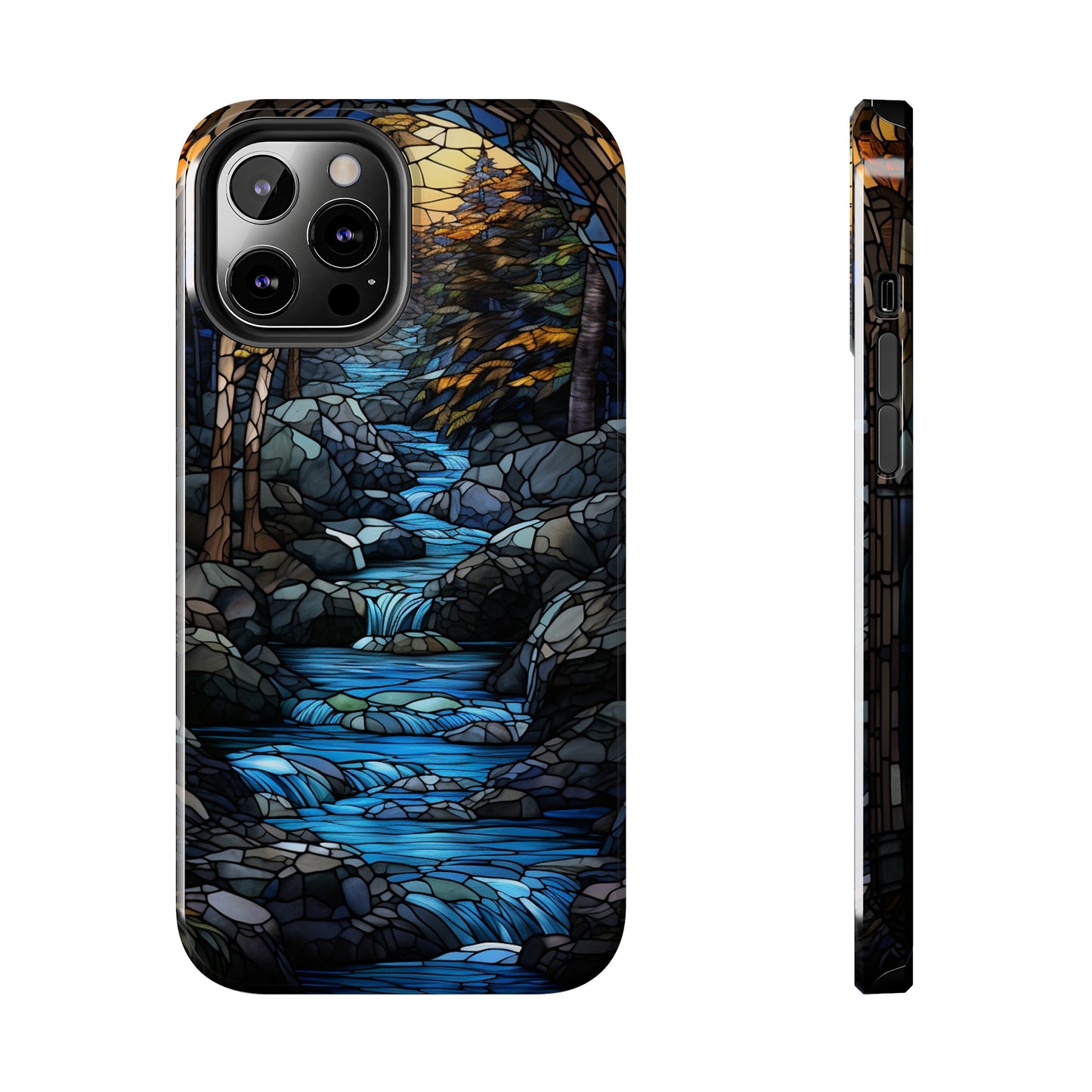 Stained Glass Stone Bridge and River Phone Case: Art Nouveau Floral Design | Bohemian Elegance Compatible with iPhone 14 Pro Max