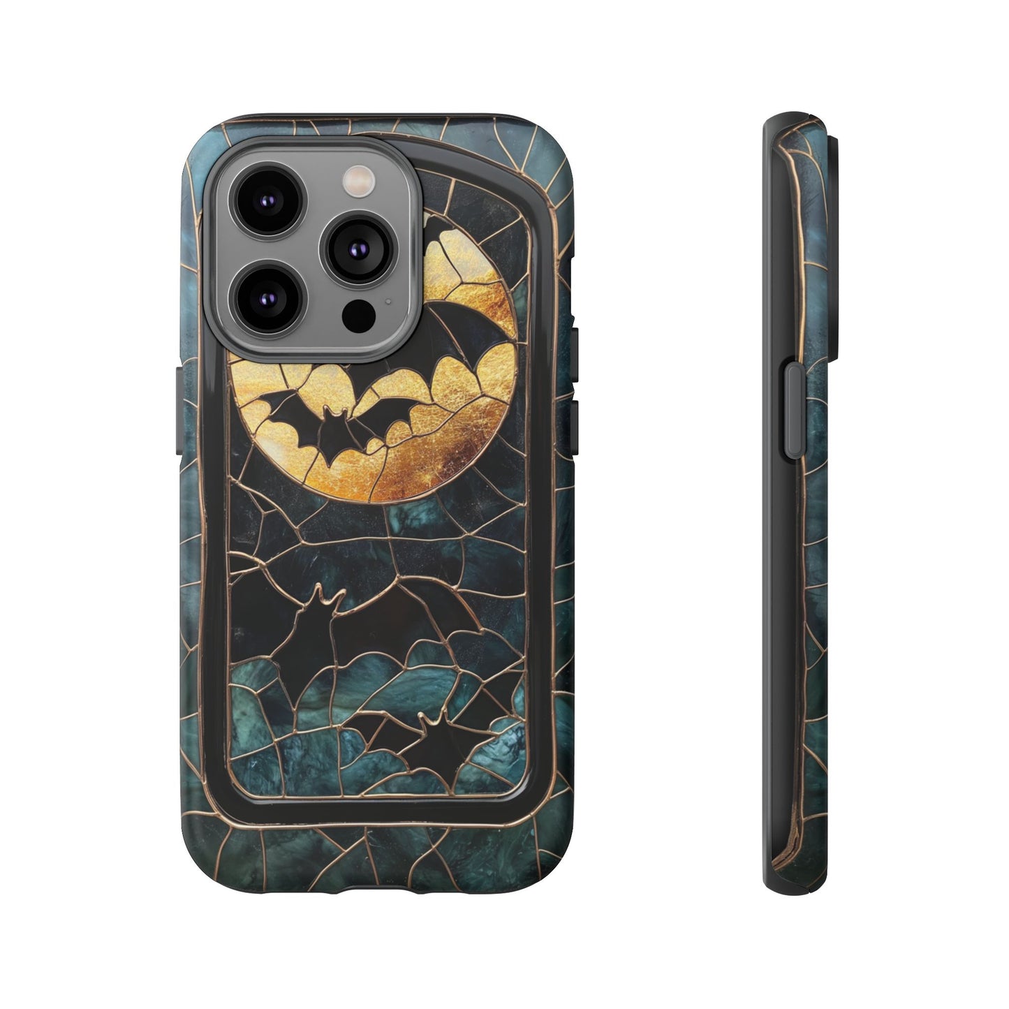 Halloween Phone Case Bats Stained Glass Style Spooky Moon Phone Cover