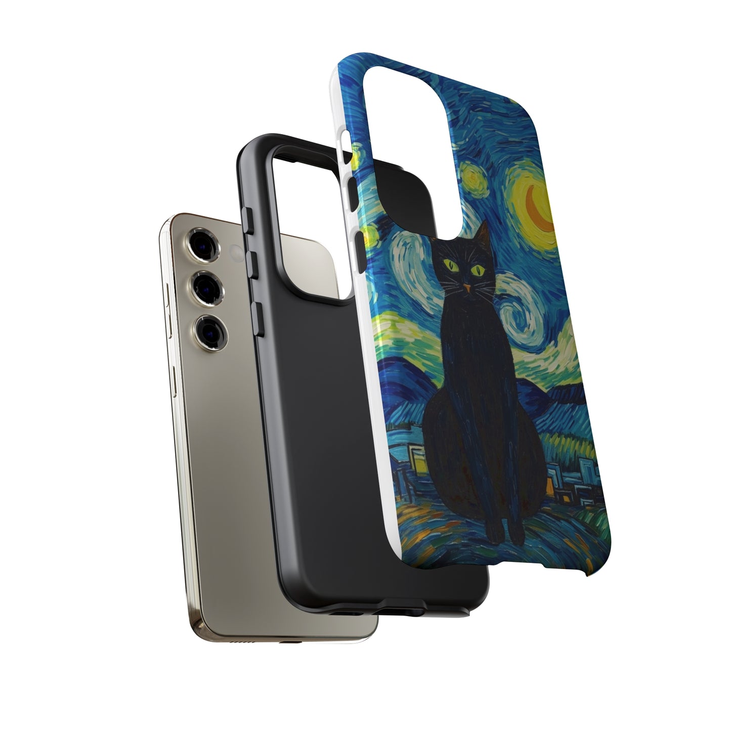 Starry Night Van Gogh Black Cat iPhone, Samsung Galaxy, Google Pixel  Case | Embrace Artistic Whimsy and Feline Charm