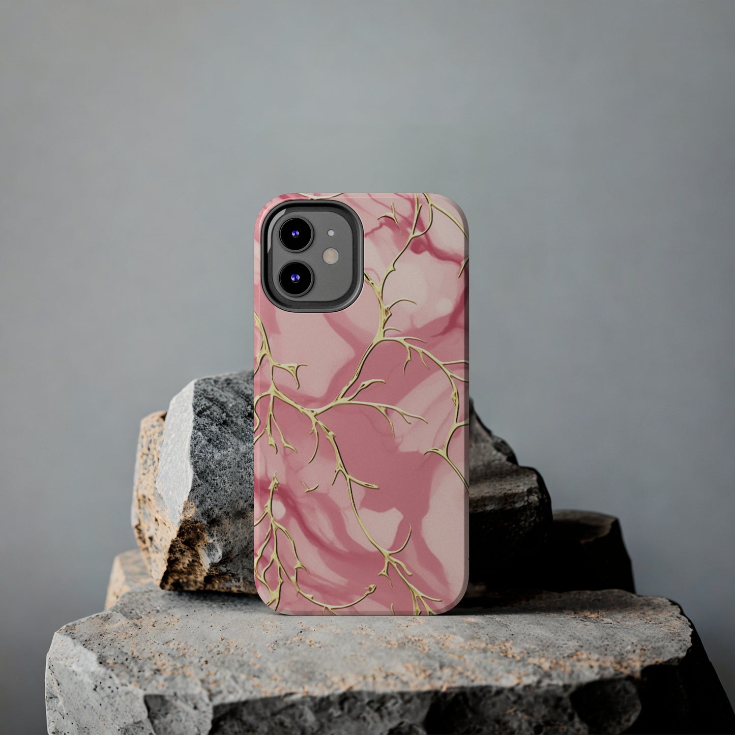 iPhone Elegance Unveiled: Pink & Gold Leaf Marble | Premium Tough iPhone Case