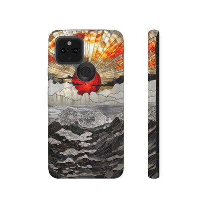 Japanese Rising Sun Phone Case Stained Glass Ocean Wave Phone Cover iPhone 15 Case