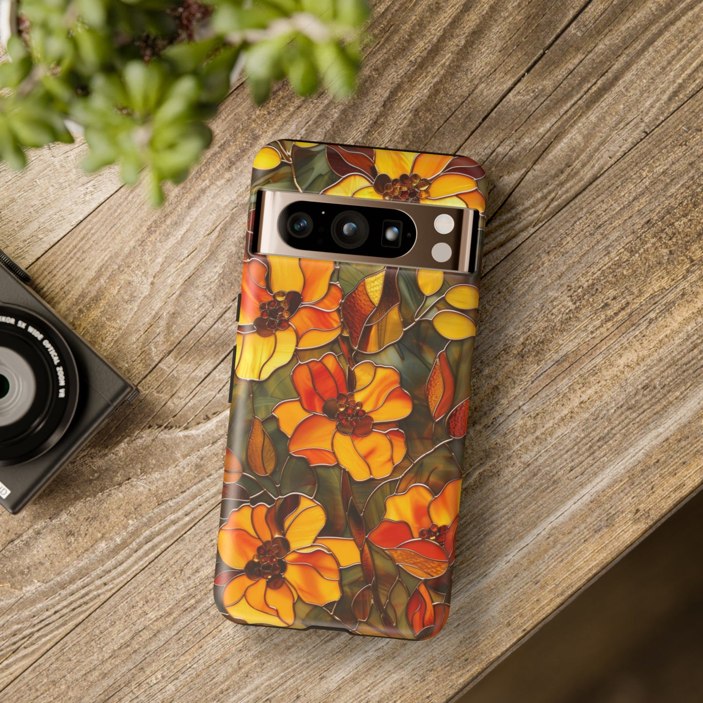 Orange Floral Phone Case Stained Glass Style