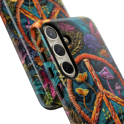 Embroidery Style Magic Mushrooms and Peace Sign Phone Case