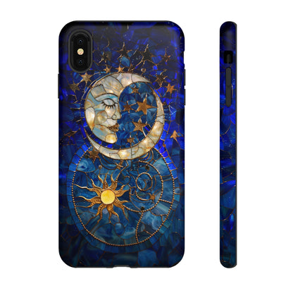 Celestial Stained Glass Moon and Stars Phone Case, Night Sky iPhone 15 Case