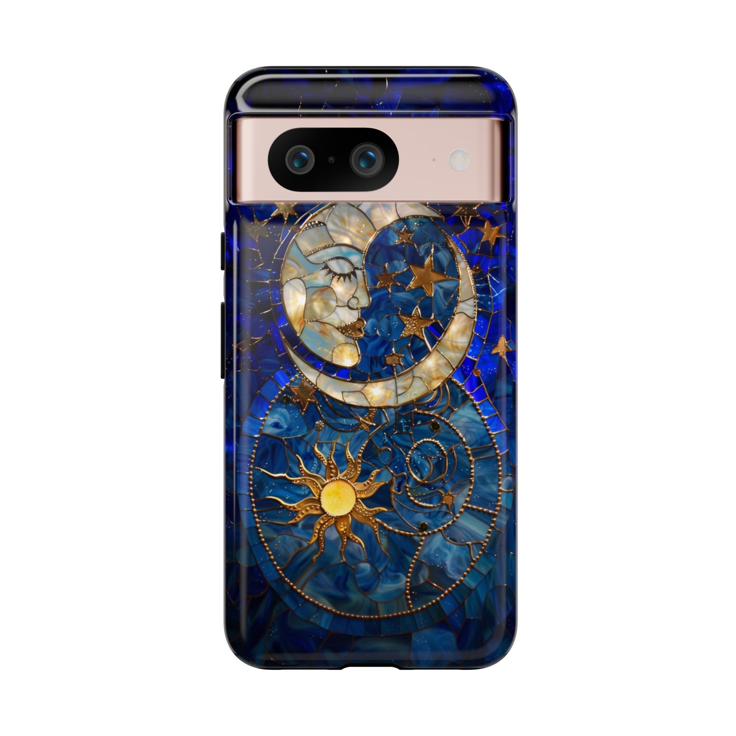 Celestial Stained Glass Moon and Stars Phone Case, Night Sky iPhone 15 Case