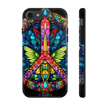 Peace Stained Glass Tough iPhone Case | Trippy Psychedelic Art Flowers Floral Aesthetic Retro iPhone 14 Plus 13 12 7 8 Se Trendy Hippie Boho