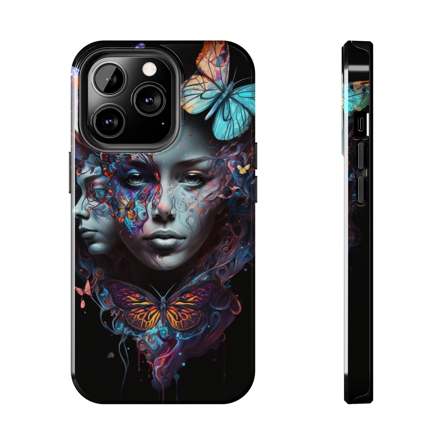 Synthwave Butterfly Girl Trippy Fantasy Art iPhone Case | Embrace the Futuristic Vibe with Whimsical Artistry