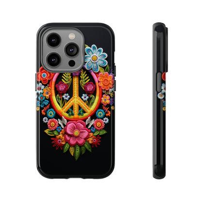 Peace Sign Embroidery Floral Hippie Style Phone Case