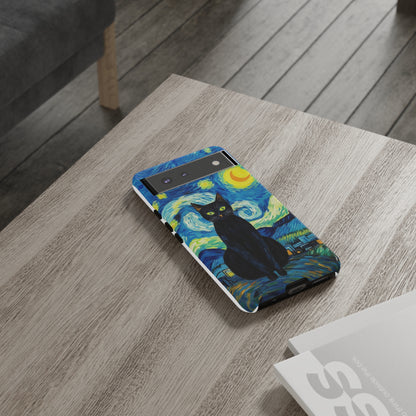 Starry Night Van Gogh Black Cat iPhone, Samsung Galaxy, Google Pixel  Case | Embrace Artistic Whimsy and Feline Charm