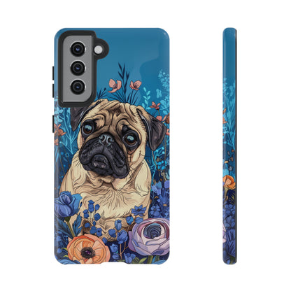 Cute Pug Dog Blue Floral Design Phone Case