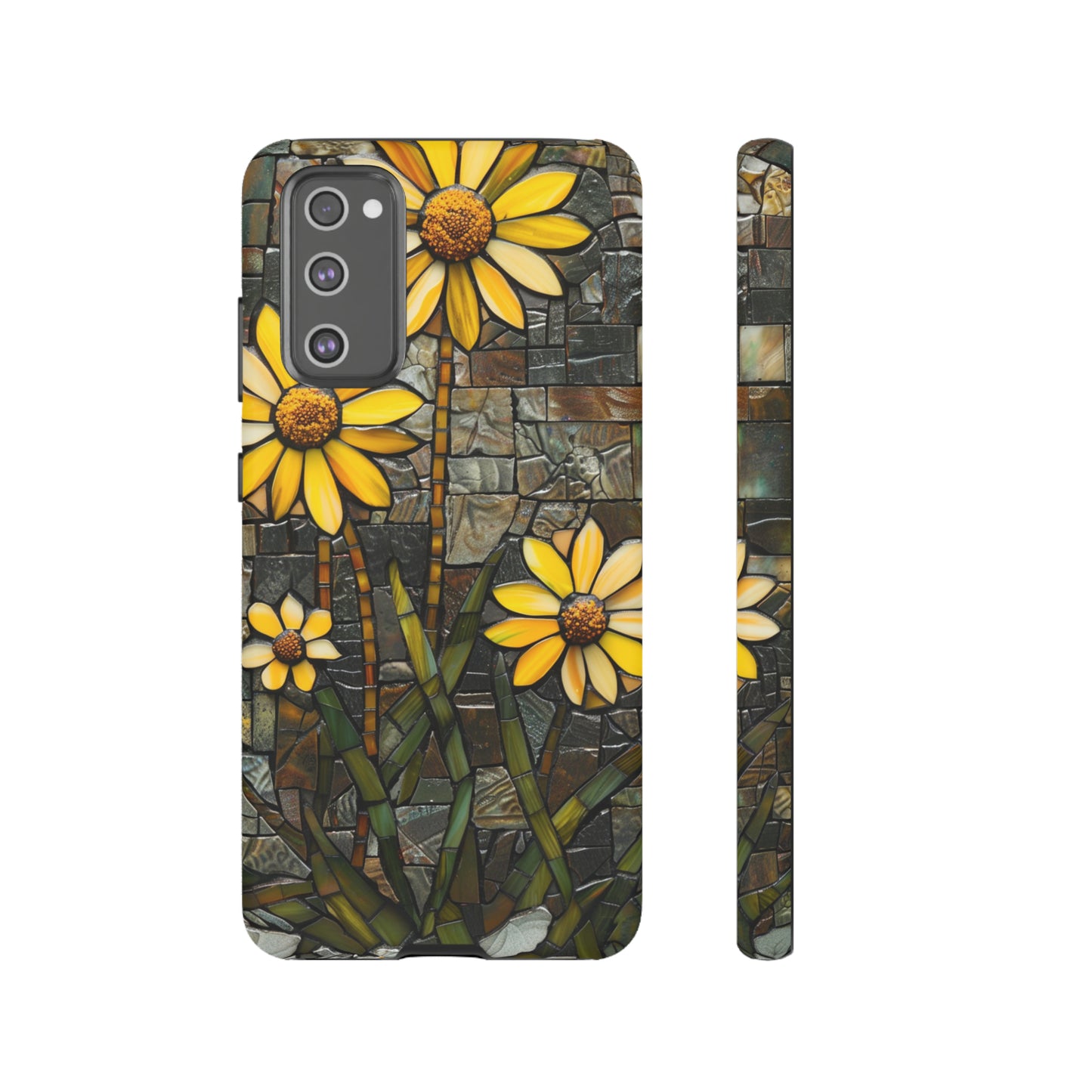 Yellow and Gold Daisy Mosaic Stained Glass Phone Case for iPhone 15, 14, Pro Max, 13, 12 & Samsung Galaxy S23, S22, S21, Google Pixel