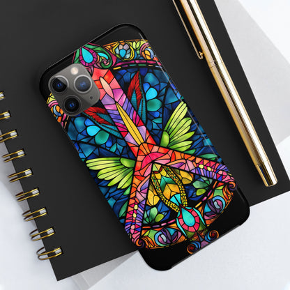 Peace Stained Glass Tough iPhone Case | Trippy Psychedelic Art Flowers Floral Aesthetic Retro iPhone 14 Plus 13 12 7 8 Se Trendy Hippie Boho