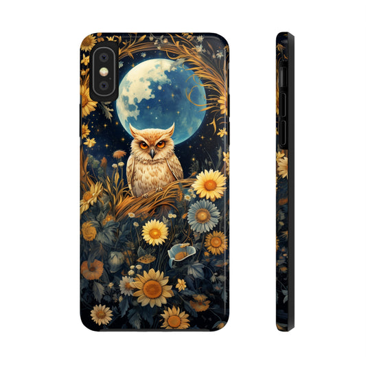 Mystical cottagecore iPhone case with wise owl and celestial symbols