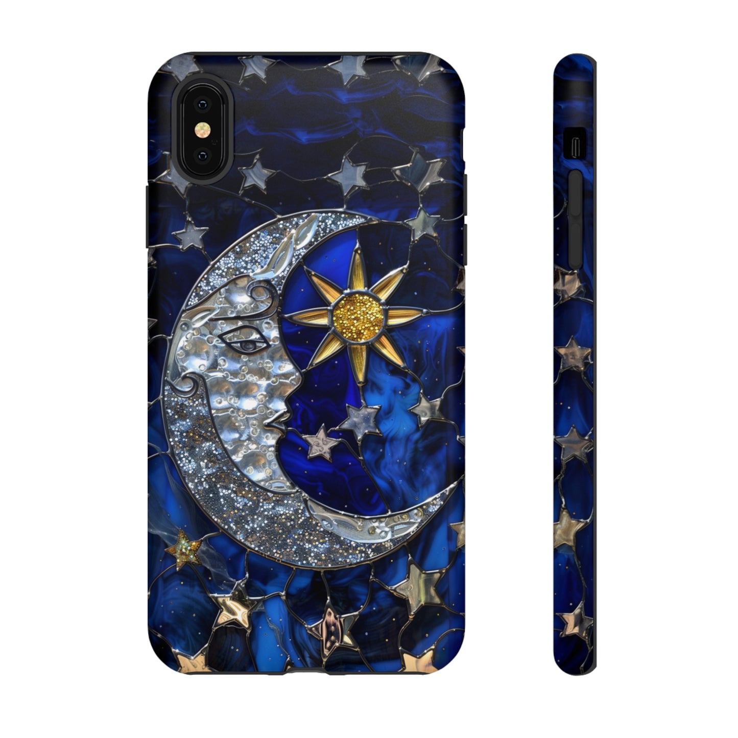 Cosmic Moon & Stars Stained Glass Starry Night Phone Case