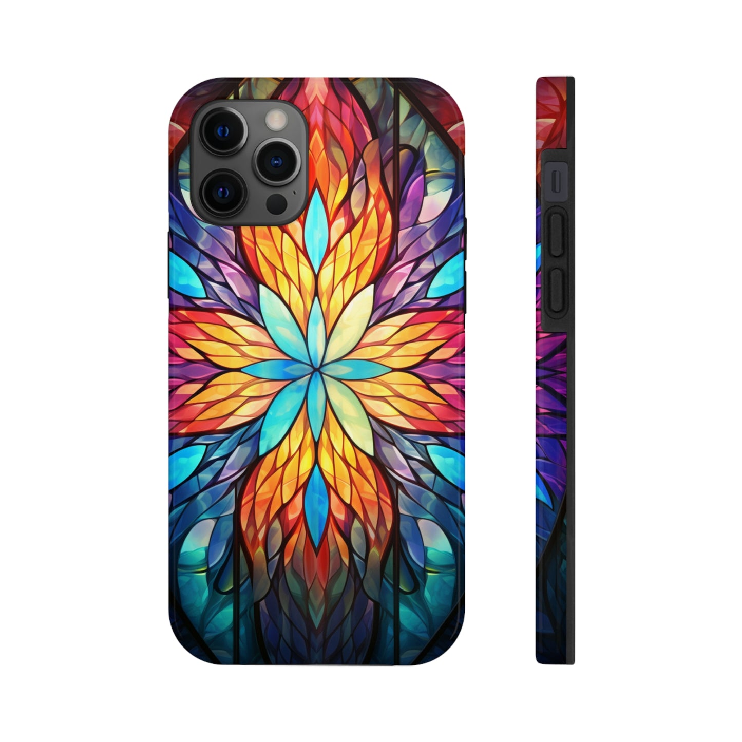 Stained Glass Tough iPhone Case | Trippy Psychedelic Colorful Flowers Floral Aesthetic Retro iPhone 14 Plus 13 12 7 8 Se Trendy Hippie Boho