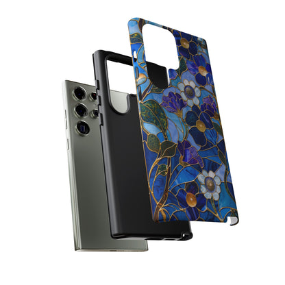 Blue Floral Stained Glass Gold Inlay Wild Flowers Phone Case