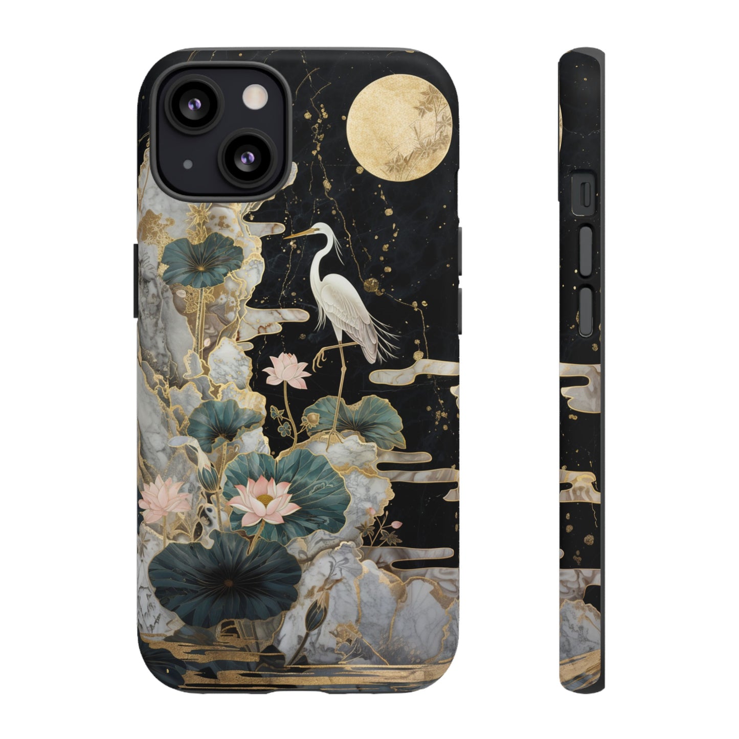 Heron and Moon Floral Zen Art Phone Case