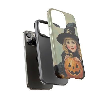 Vintage Halloween Card Witch and Jack-o'-lantern Phone Cover