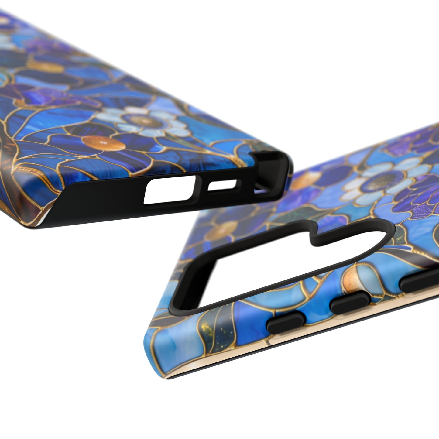 Blue Floral Stained Glass Gold Inlay Wild Flowers Phone Case